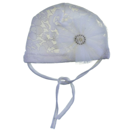 Caciuli fete - Caciula din dantela si bumbac, cu 2 straturi, pentru fete, Mini Junior  T1811A11-38, Alb