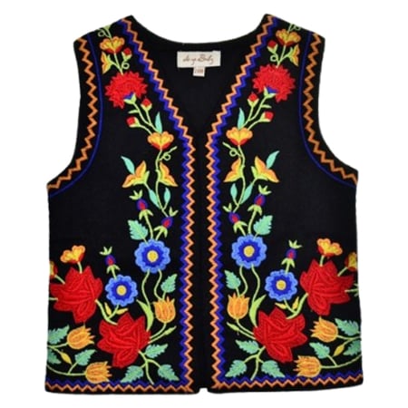 Costum popular - Vesta traditionala, cu motive traditionale, pentru copii, Mini Junior V2611-2, Negru