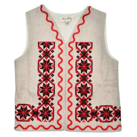 Costum popular - Vesta traditionala, cu motive traditionale, pentru copii, Mini Junior VB2611C-2, Crem