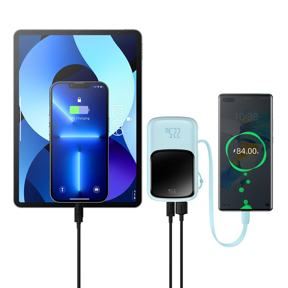 Powerbank Baseus 10,000 mAh cu Cablu Încorporat + Cablu USB-A la Type-C, 22.5W PD/QC 3.0, Albastru [9]