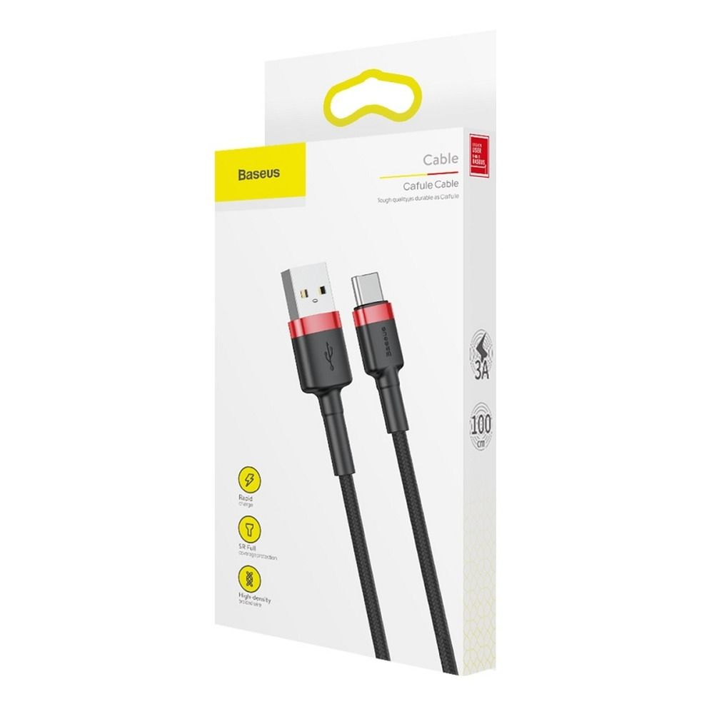 Cablu Baseus USB-C la USB-C, 3A, Cafule Series, 1m, Roșu-Negru [5]
