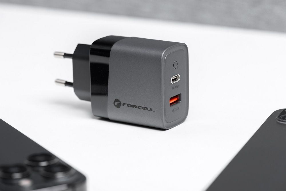 Încărcător de Călătorie Forcell F-Energy GaN VT-39, Type-C + USB-A, PD QC 4.0, 4A, 45W, Gri [4]