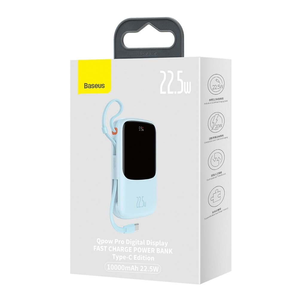 Powerbank Baseus 10,000 mAh cu Cablu Încorporat + Cablu USB-A la Type-C, 22.5W PD/QC 3.0, Albastru [10]