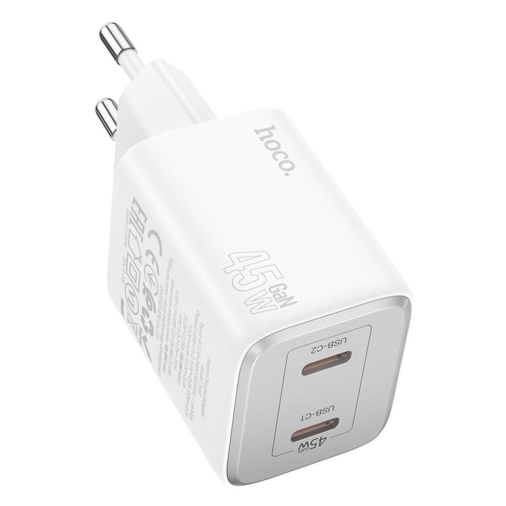 Încărcător Hoco N42, 2 x Type-C, PD QC, 45W, GaN, Alb [1]