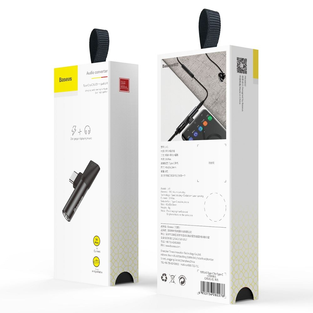 Adaptor BASEUS AUX Tip C (tată) la Jack 3,5mm (femă) + Tip C (femă) CATL41-01 Negru - Ascultare și Încărcare Simultană [2]