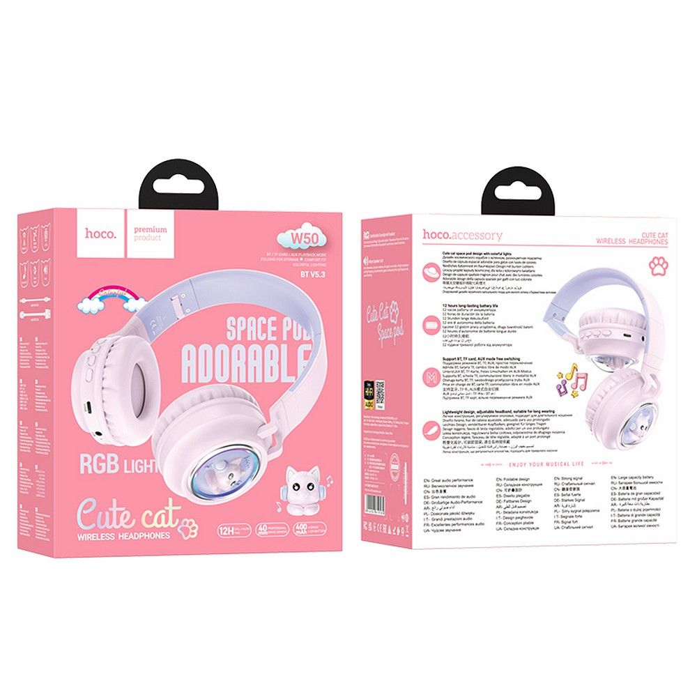 Căști wireless Hoco W50, Bluetooth, Over-Ear, Roz [3]