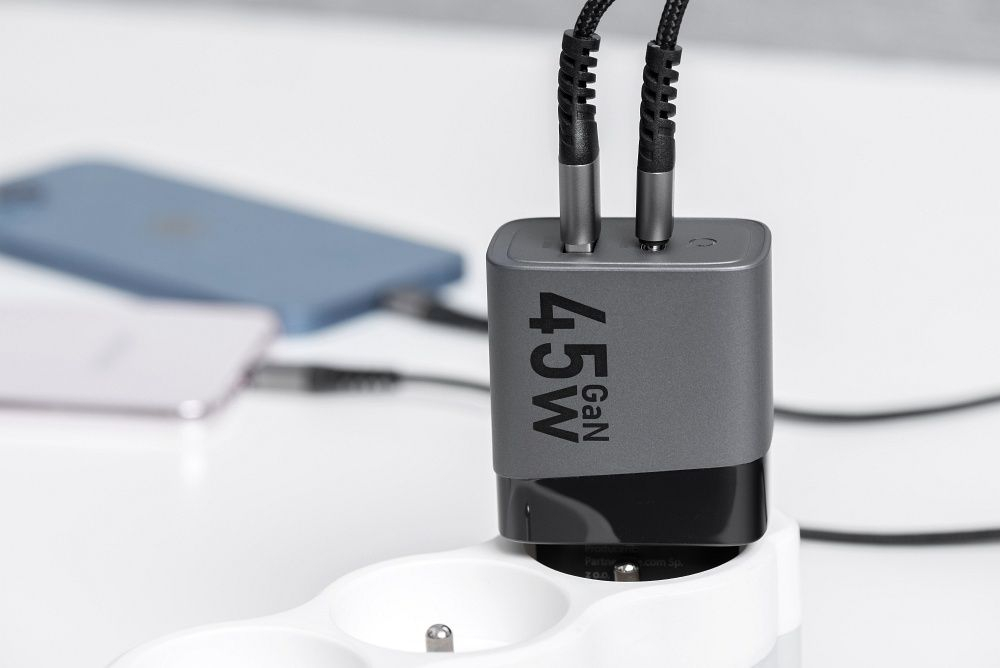 Încărcător de Călătorie Forcell F-Energy GaN VT-39, Type-C + USB-A, PD QC 4.0, 4A, 45W, Gri [5]