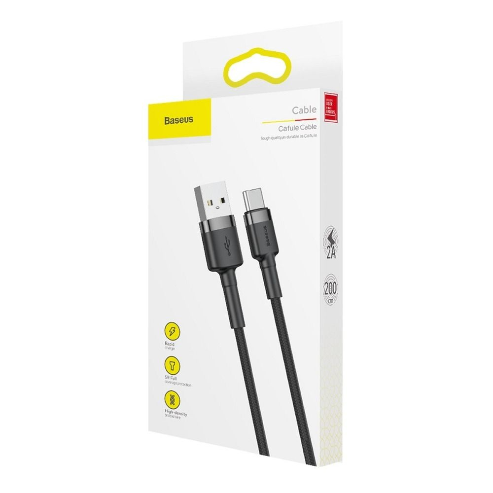 Cablu Baseus USB-A la Type-C, 1.5A, Cafule Series, 3m, Negru-Gri [5]