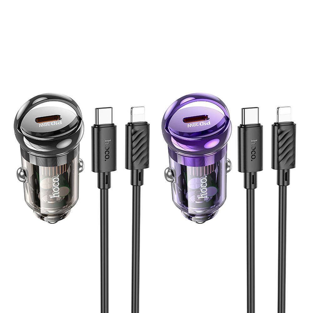 Încărcător auto Hoco Z53, Type-C PD QC3.0 30W + Cablu Type-C la Lightning, Negru [4]