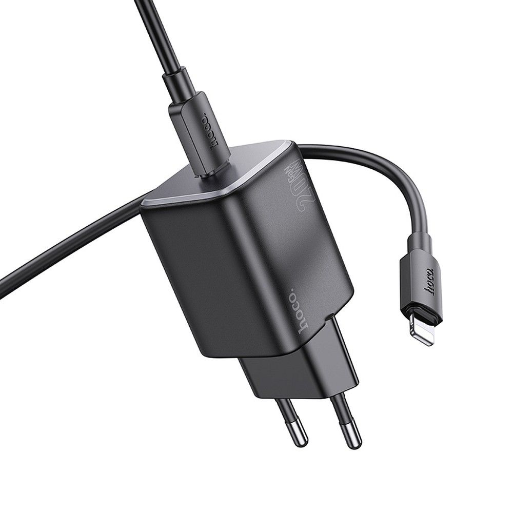 Încărcător Hoco N40 Type-C, 20W, QC/PD, cu Cablu Type-C la Lightning, Negru [2]