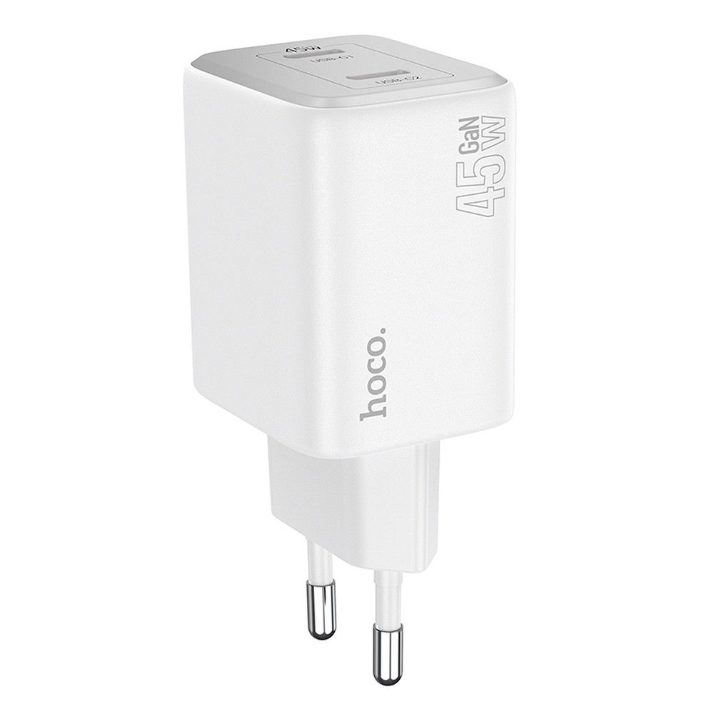 Încărcător Hoco N42, 2 x Type-C, PD QC, 45W, GaN, Alb [3]