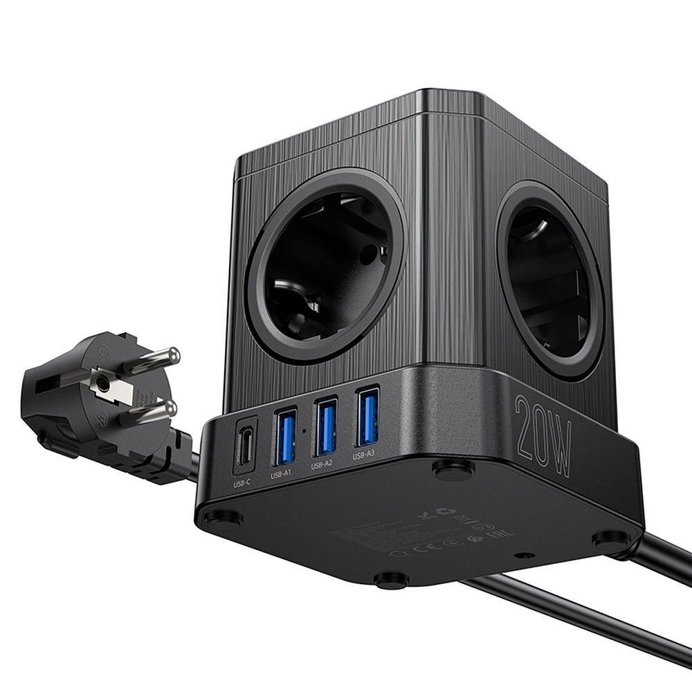 Prelungitor Multifuncțional Hoco, 5 Prize + 3 x USB-A + Type-C, 4000W, PD QC 3A - [6]