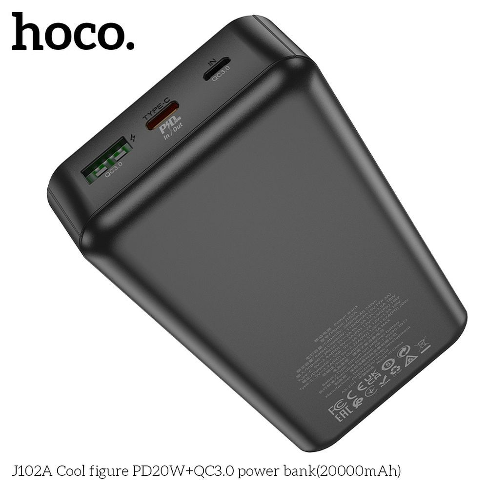 Power Bank Hoco J102A, 20000 mAh, 20W, PD + QC 3.0, negru – putere portabilă oriunde [3]