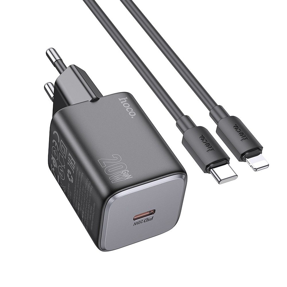 Încărcător Hoco N40 Type-C, 20W, QC/PD, cu Cablu Type-C la Lightning, Negru [1]