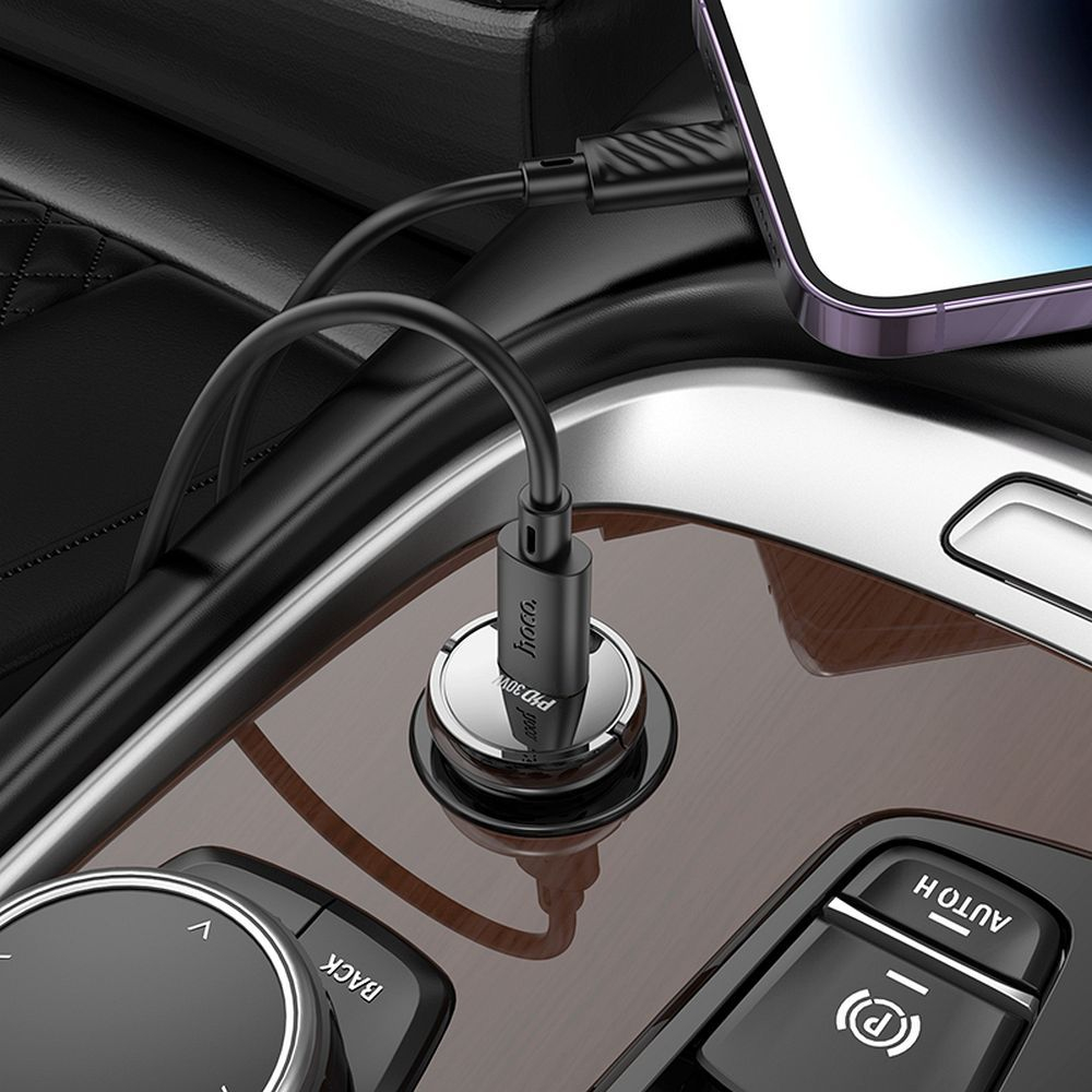 Încărcător auto Hoco Z53, Type-C PD QC3.0 30W + Cablu Type-C la Lightning, Negru [2]
