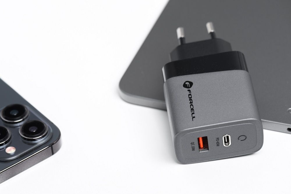 Încărcător de Călătorie Forcell F-Energy GaN VT-39, Type-C + USB-A, PD QC 4.0, 4A, 45W, Gri [6]
