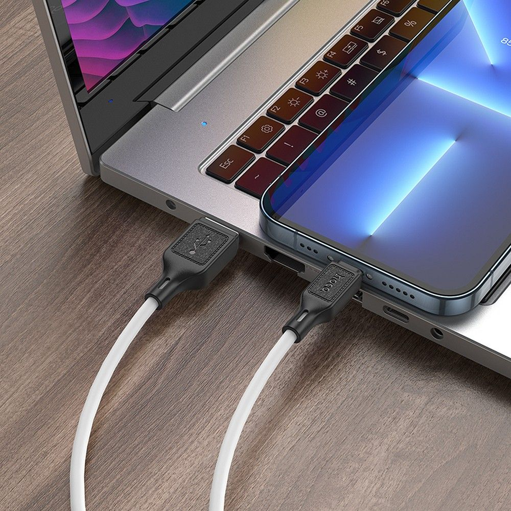 Cablu USB Hoco X90, USB-A la Lightning, 2.4A, 1m, Alb [2]