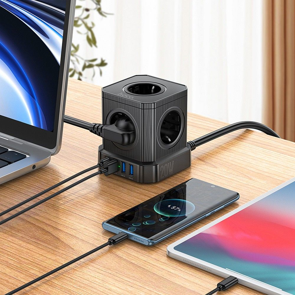 Prelungitor Multifuncțional Hoco, 5 Prize + 3 x USB-A + Type-C, 4000W, PD QC 3A - [2]