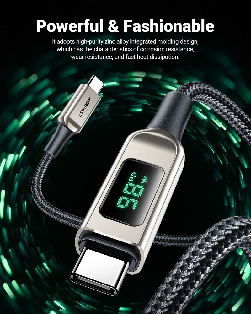 Cablu Acefast Type-C la Type-C 5A PD100W LCD C6-03 2m Argintiu [3]