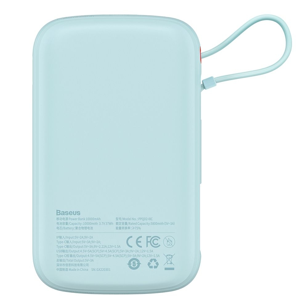Powerbank Baseus 10,000 mAh cu Cablu Încorporat + Cablu USB-A la Type-C, 22.5W PD/QC 3.0, Albastru [4]