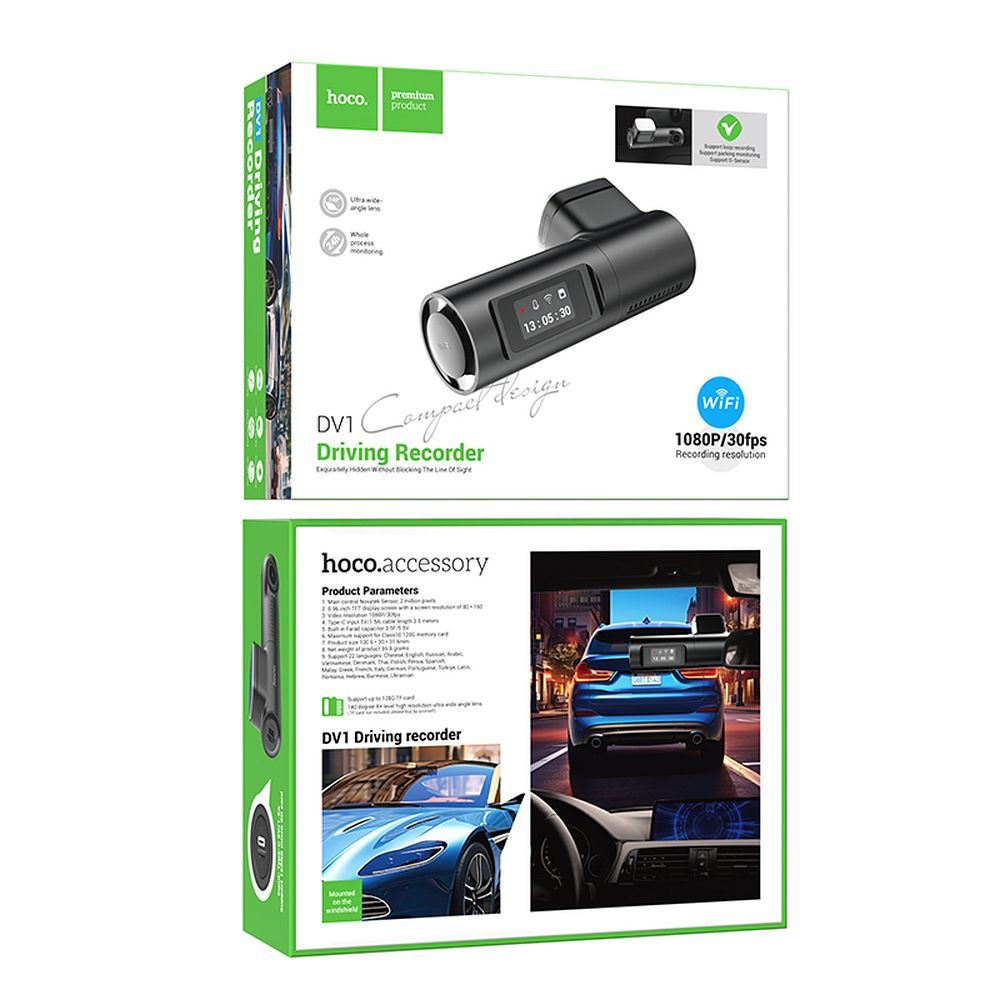 Hoco Cameră Auto cu Ecran DV1, 1080p, 30fps, 0.96", Negru [9]