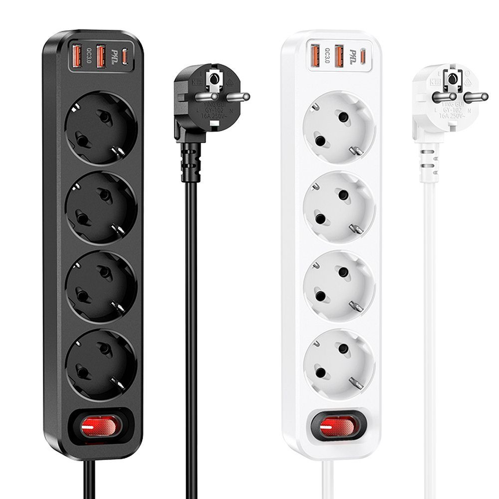 Priză HOCO Prelungitor 4 Biți + 2 x USB A + Tip C PD QC 3A 20W NS1 Alb - Putere și Versatilitate [4]