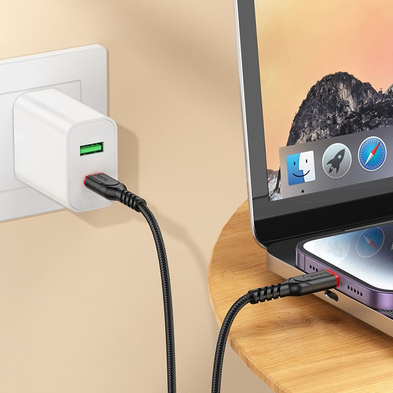 Cablu Hoco X59, USB Type-C la Lightning, Încărcare Rapidă 27W, 3m, Negru [2]