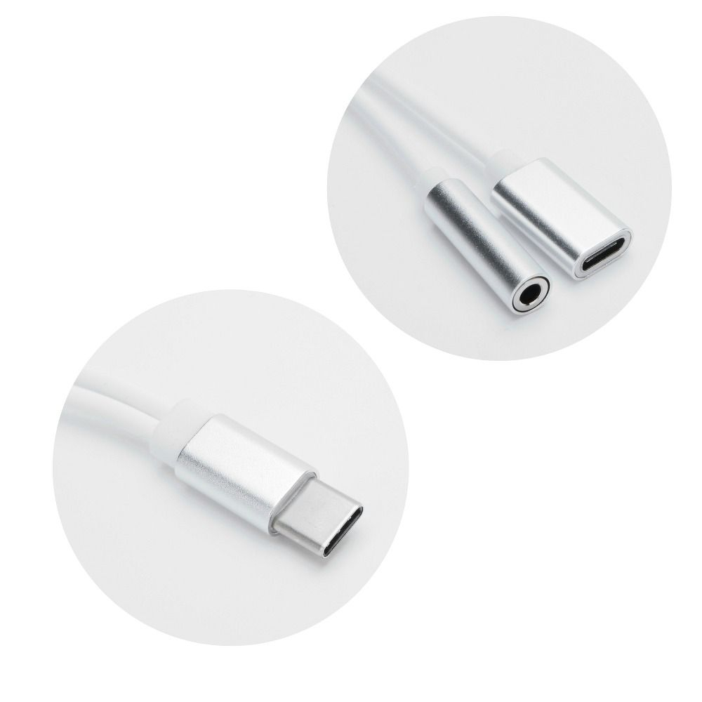 Adaptor AUX 2in1 Type-C la Jack 3.5mm + Type-C Incarcare Alba Compatibil Universal [2]