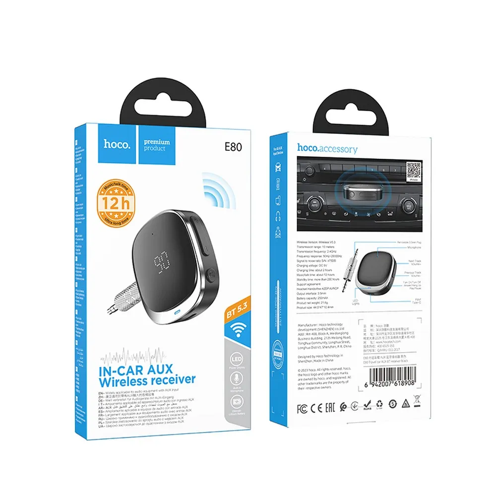 Transmitator FM,HOCO AUX Jack 3,5 mm BLUETOOTH cu display E80 negru [5]