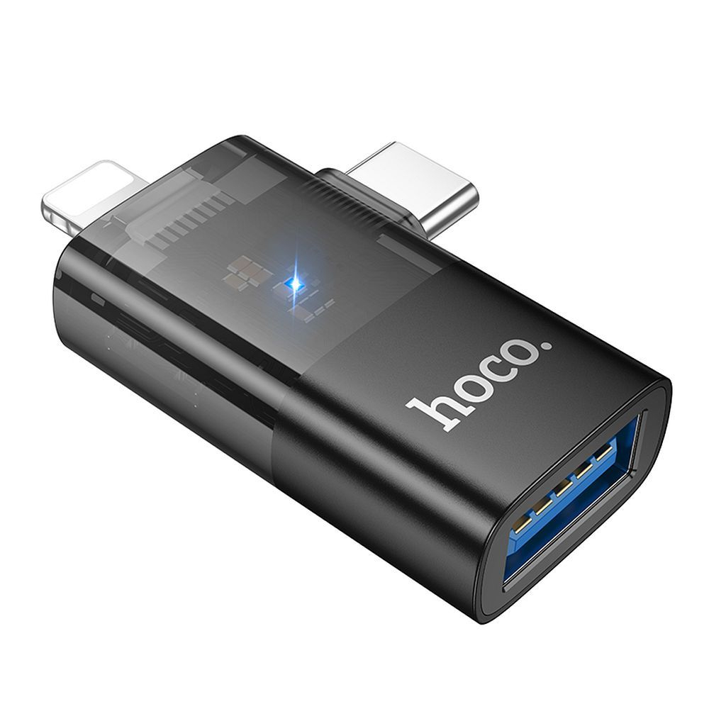Adaptor HOCO OTG 2in1 Lightning (mascul) / Tip C (mascul) la USB A (fema) UA36E negru [1]