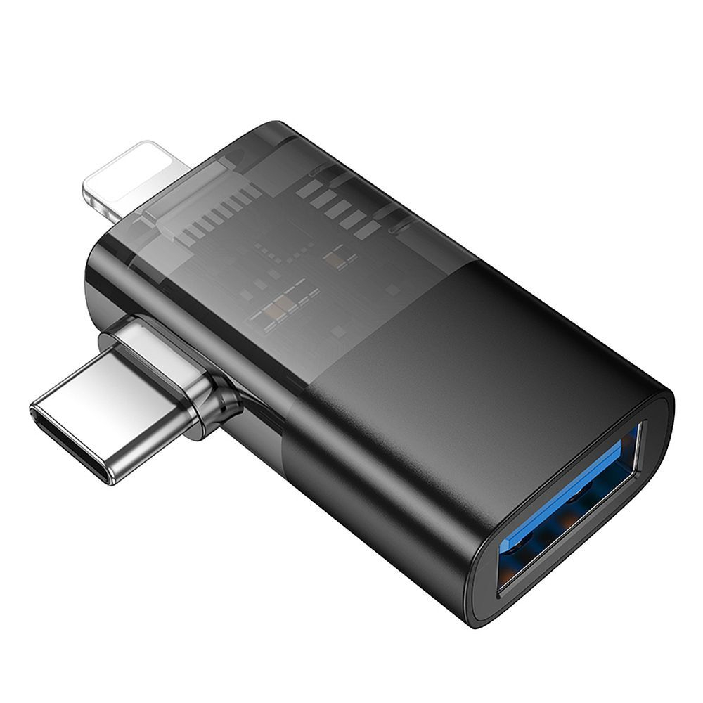 Adaptor HOCO OTG 2in1 Lightning (mascul) / Tip C (mascul) la USB A (fema) UA36E negru [3]