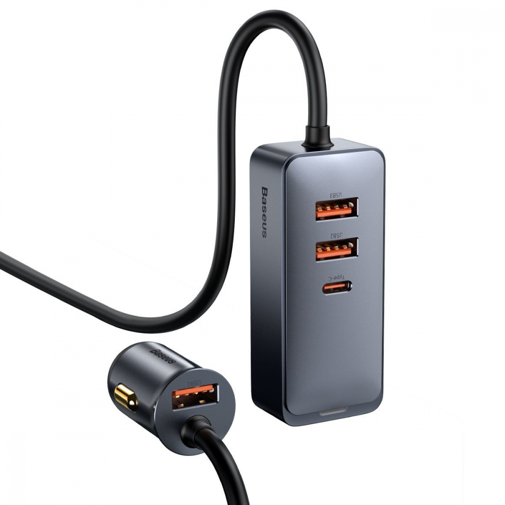 Baseus Share Together PPS multi-port încărcător auto 120 W (3x USB-A + USB-C), cablu extensibil 1,5 m, gri [3]