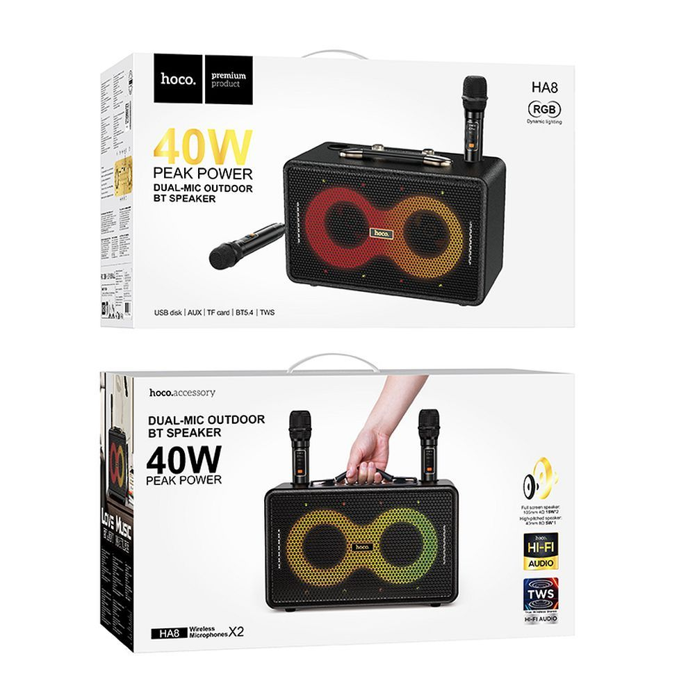 Boxă Karaoke Bluetooth Hoco HA8, 40W, Autonomie 6h, Microfon Inclus – Neagră [8]