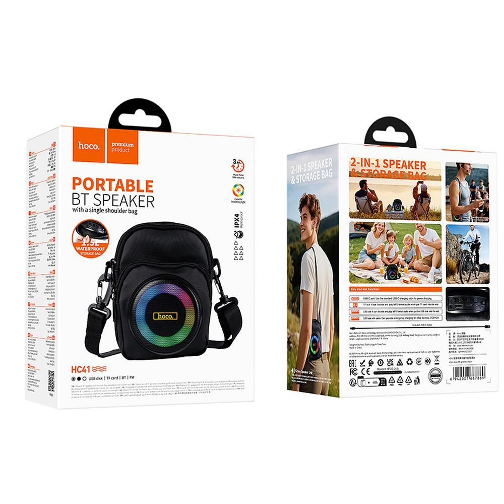 Boxa Portabila Bluetooth HOCO HC41, 8W, Geanta Umar 1.5L, Bluetooth 5.4, FM, USB, TF, Negru [5]