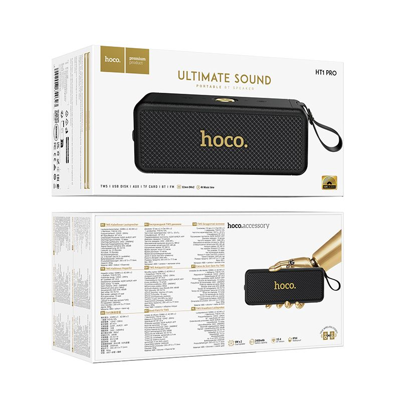 Boxa Portabila Bluetooth HOCO HT1 Pro Marquis, 16W, Bluetooth 5.4, TWS, IPX4, FM, USB, TF, AUX, Negru [3]