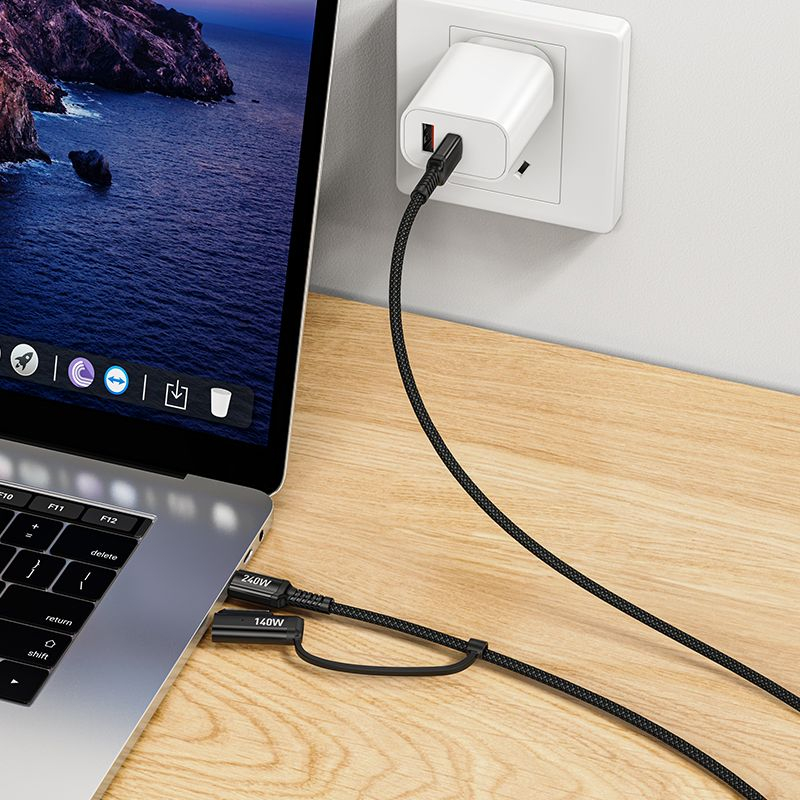 Cablu 2-în-1 USB-C to USB-C Mag3 HOCO U142, 240W, 1.8m, Black [7]