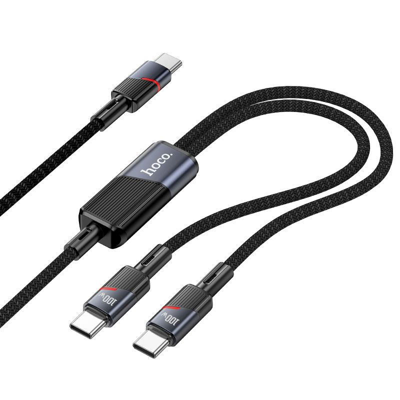 Cablu 2-în-1 USB-C to USB-C/USB-C HOCO U139, 5A, 100W, 1.2m, Black [2]