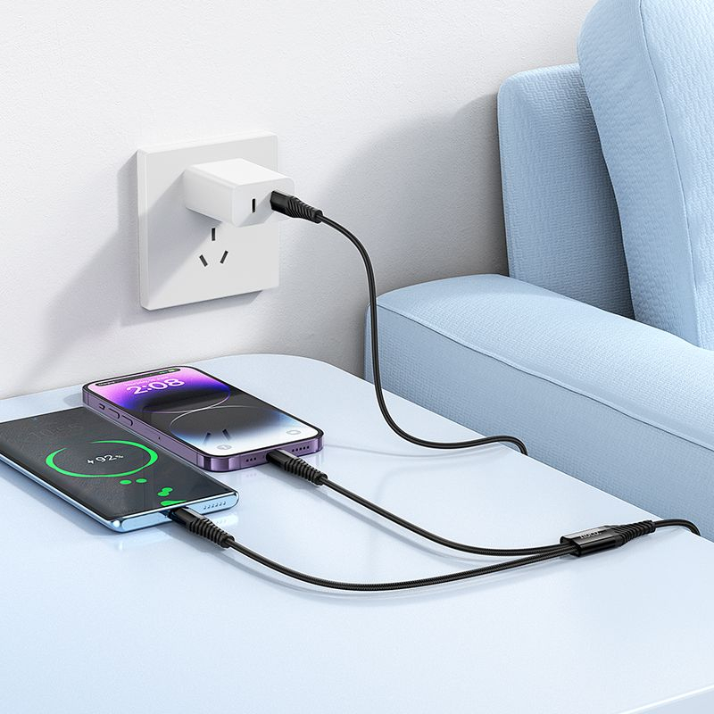 Cablu 2in1 HOCO X123 USB-C la USB-C + Lightning 1m – încărcare și date [7]