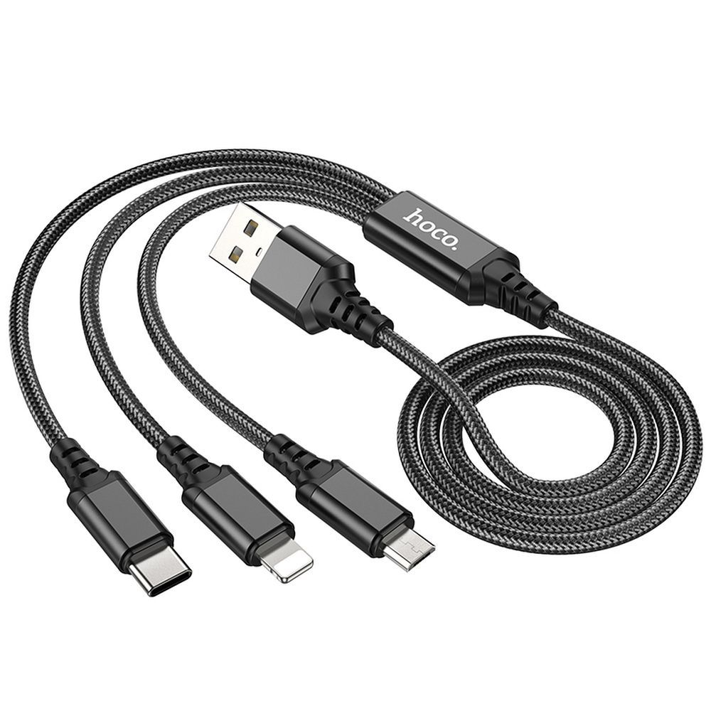 Cablu 3in1 HOCO X76 USB-A la Lightning / Micro USB / USB-C 2A 1m [2]