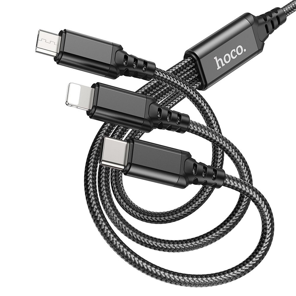 Cablu 3in1 HOCO X76 USB-A la Lightning / Micro USB / USB-C 2A 1m [3]