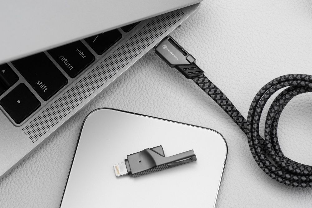 Cablu 4in1 Forcell F-Energy USB-C USB-A la USB-C Lightning 60W PD QC 1M Chrome [6]