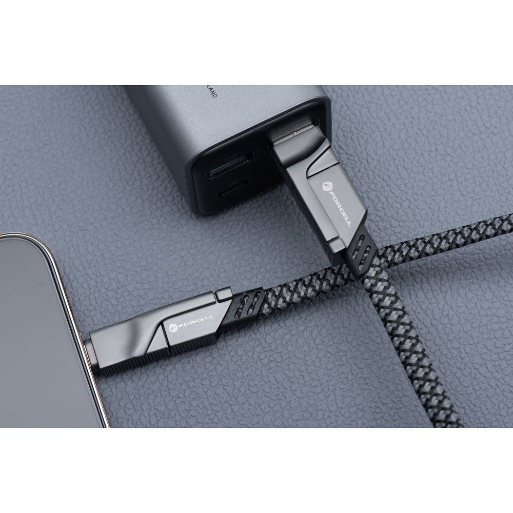 Cablu 4in1 Forcell F-Energy USB-C USB-A la USB-C Lightning 60W PD QC 1M Chrome [4]
