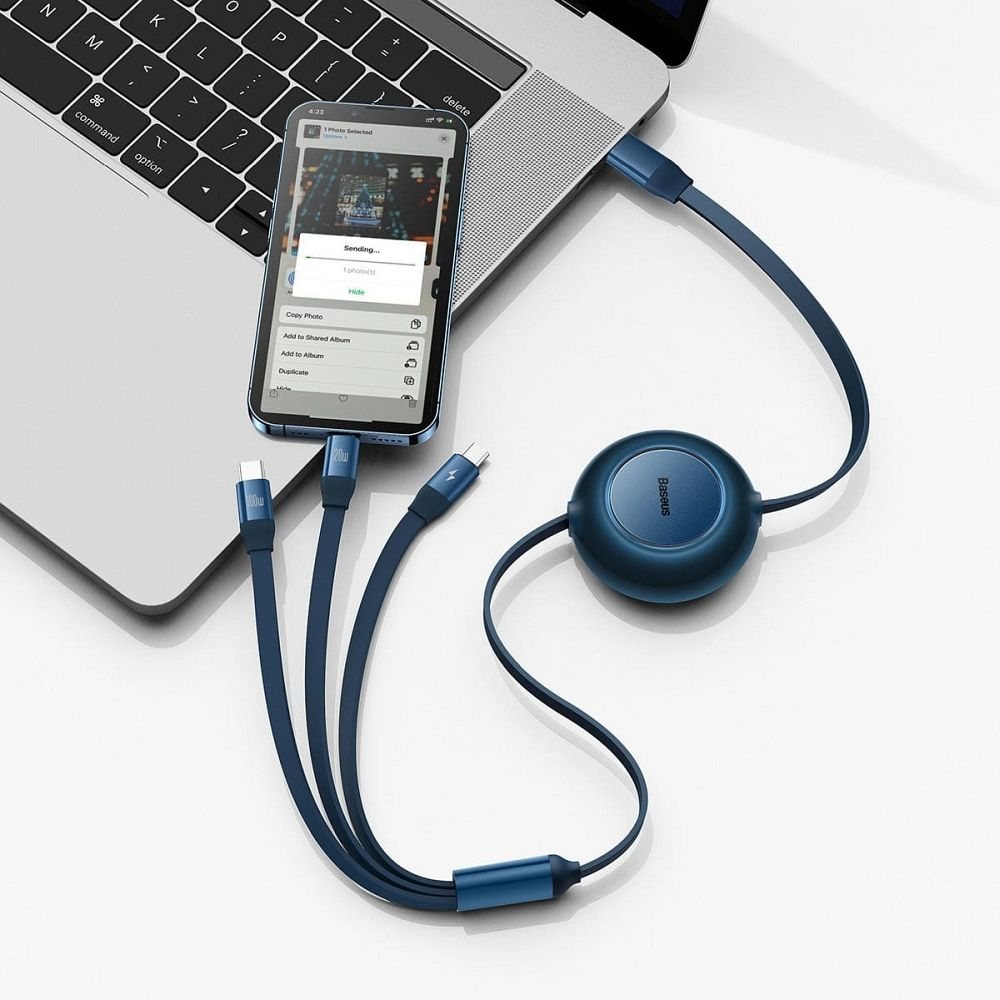 Cablu Baseus 3 în 1, Type-C la Micro USB / Lightning / Type-C, 3.5A, 100W, 1.1m, Albastru [4]