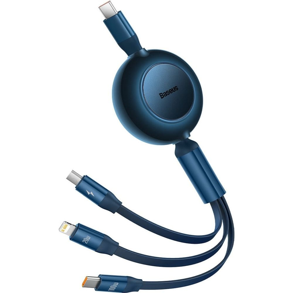 Cablu Baseus 3 în 1, Type-C la Micro USB / Lightning / Type-C, 3.5A, 100W, 1.1m, Albastru [2]