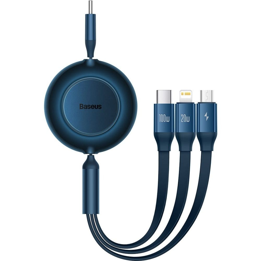 Cablu Baseus 3 în 1, Type-C la Micro USB / Lightning / Type-C, 3.5A, 100W, 1.1m, Albastru [1]
