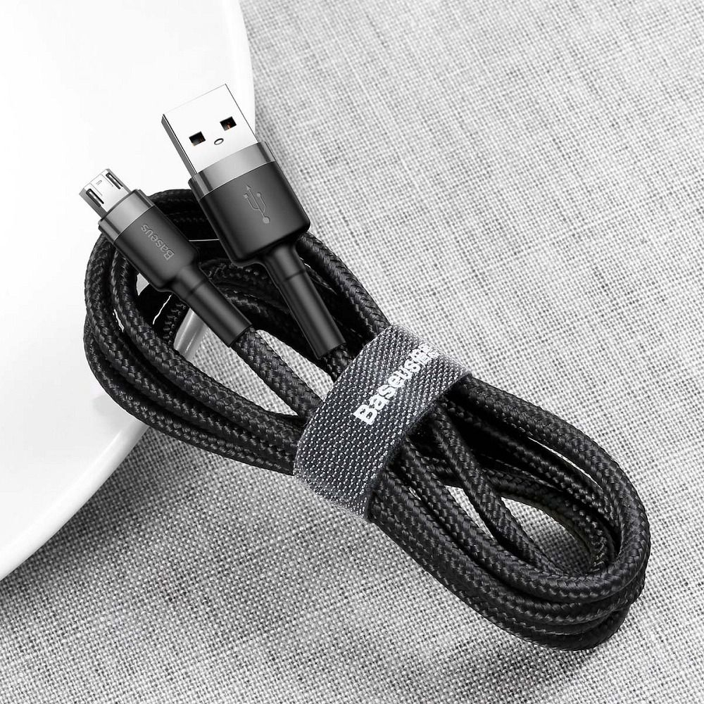 Cablu Baseus Cafule, USB-A la Micro USB, 2.4A, 1m, Negru/Gri [3]
