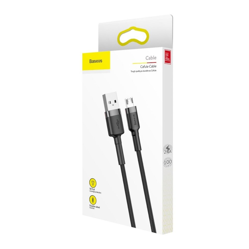 Cablu Baseus Cafule, USB-A la Micro USB, 2.4A, 1m, Negru/Gri [6]
