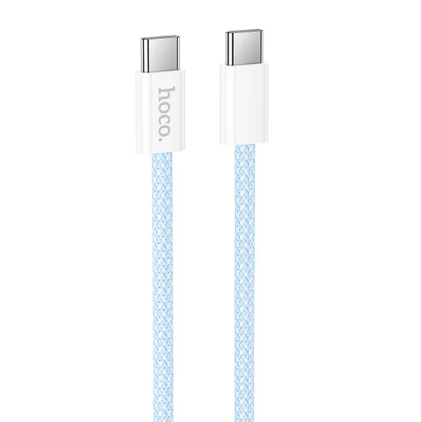 Cablu de date si incarcare HOCO, Type-C to Type-C, 60W, 1 metru, incarcare rapida, imbracat in material textil, albastru [4]