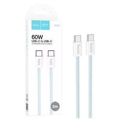 Cablu de date si incarcare HOCO, Type-C to Type-C, 60W, 1 metru, incarcare rapida, imbracat in material textil, albastru [2]