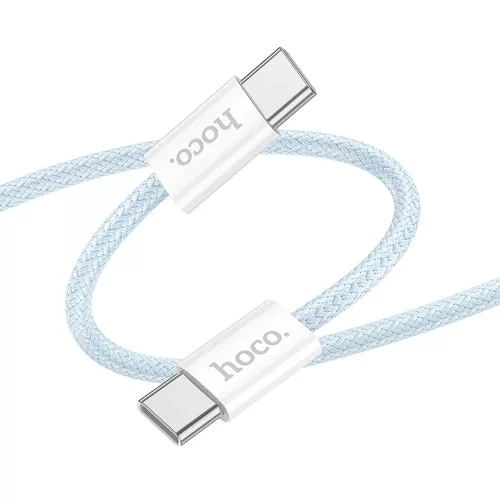 Cablu de date si incarcare HOCO, Type-C to Type-C, 60W, 1 metru, incarcare rapida, imbracat in material textil, albastru [3]